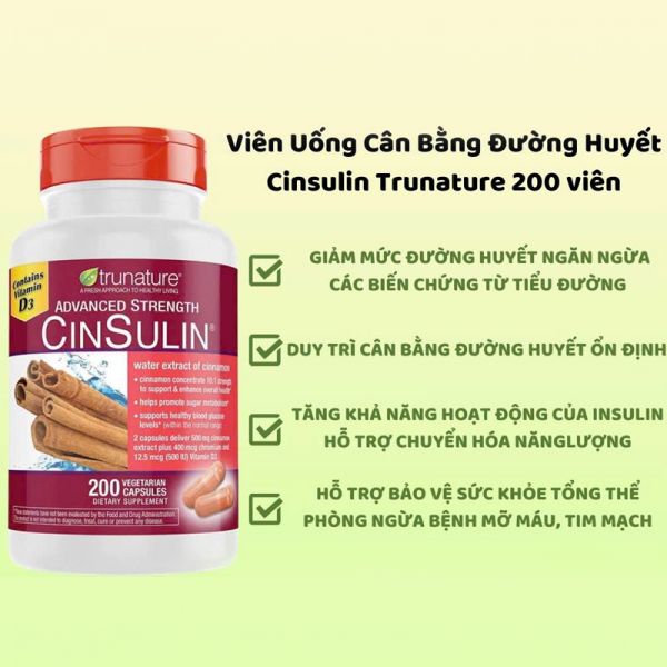Viên uống Cinsulin Trunature dành cho người mắc bệnh tiểu đường